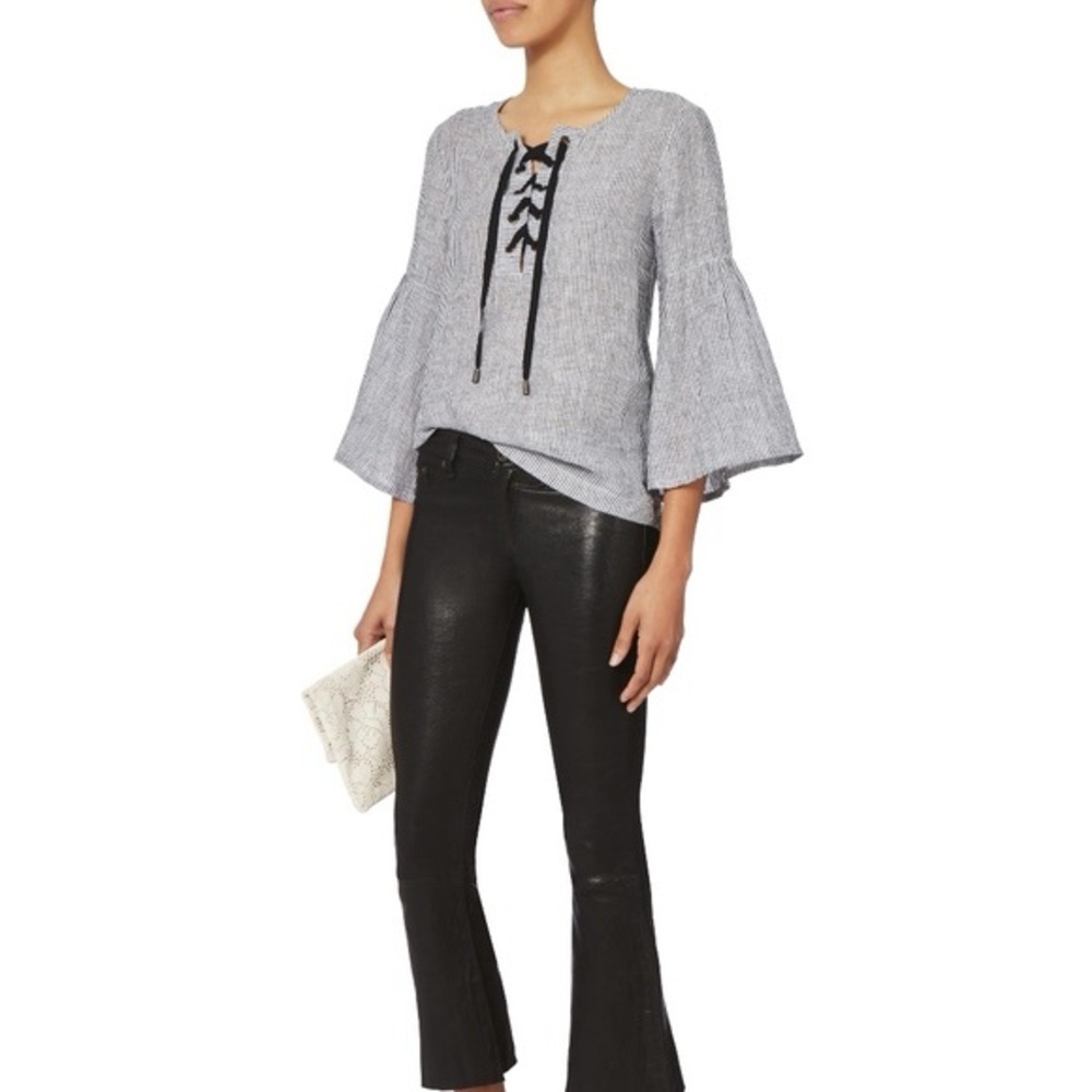 St Roche - Women's Lula Bell Sleeve Linen Stripe Top - Size Small- Black & White